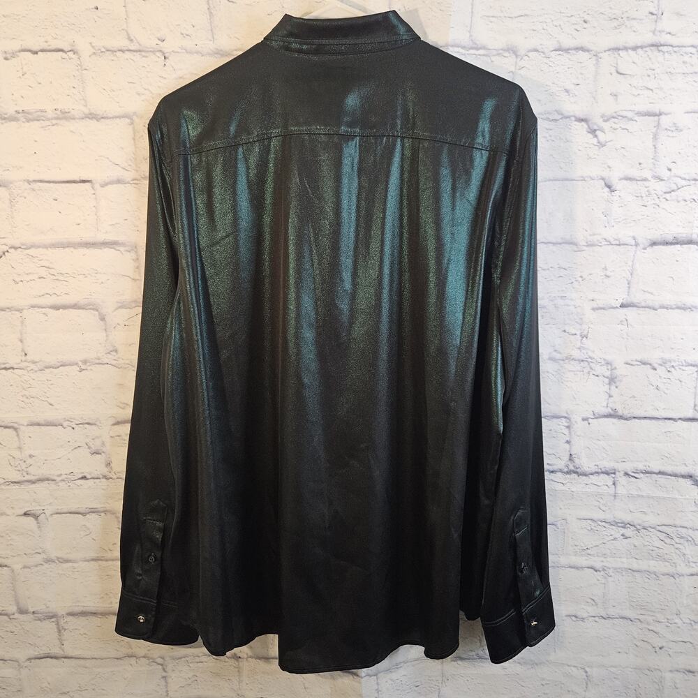 Lauren Ralph Lauren Women’s Green Metallic Button Up Shirt Size XXL NWT $125 - Picture 3 of 6